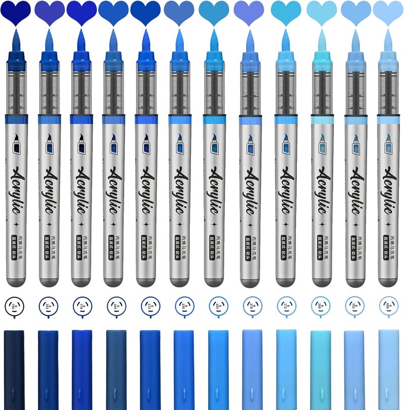 ZZWUAPT Blue Acrylic Paint Pens,12 Color Paint Pen Markers,Brush Tip Paint Pens for Rock Painting Wood Glass Ceramic Canvas Stone DIY Crafts Making Art Supplies - Image 2